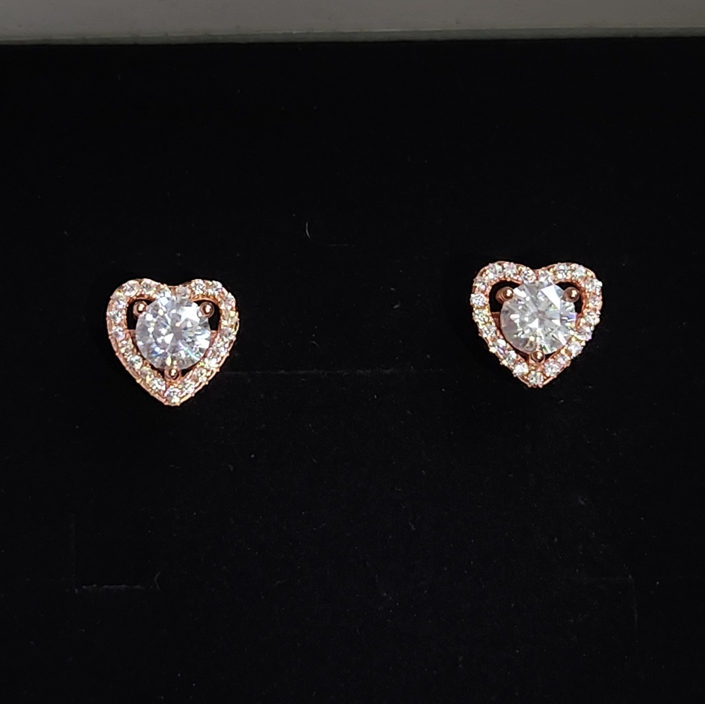 1cttw Moissanite Diamond Heart Shaped Rose Gold Earrings set in 925 silver